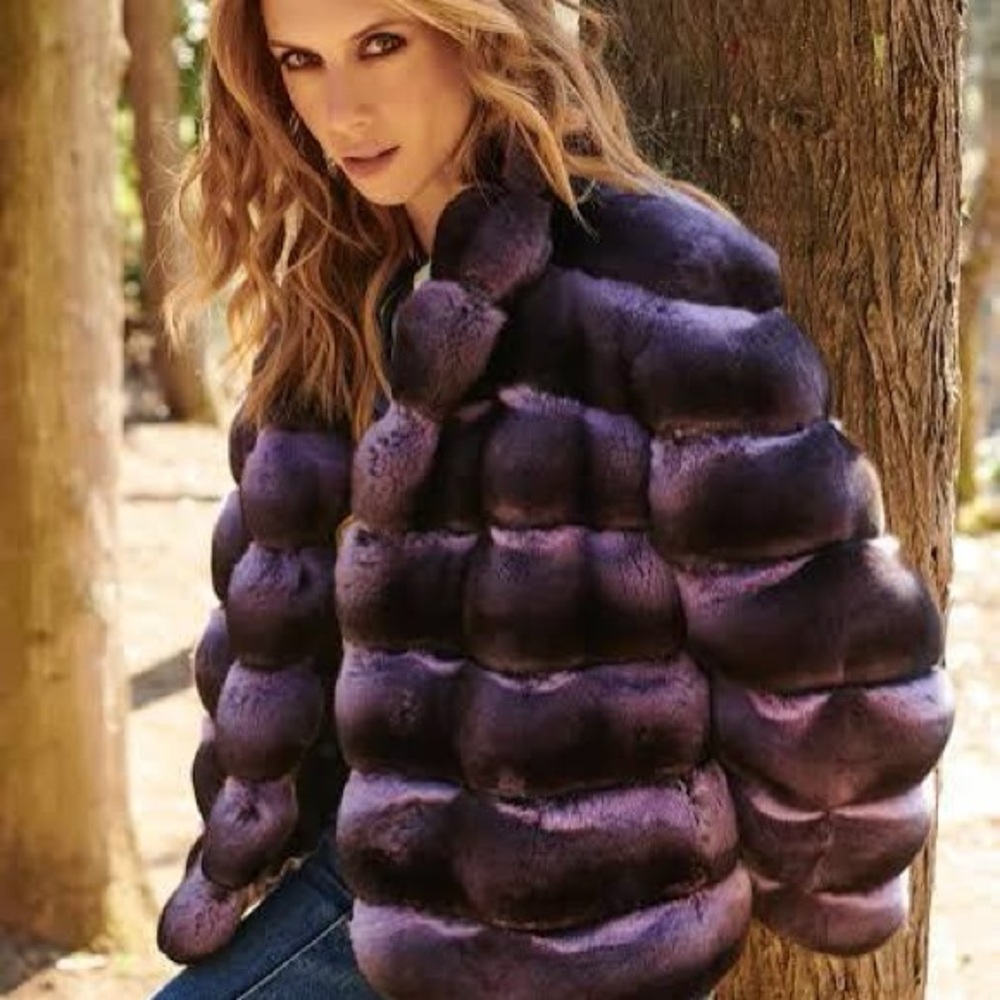Luxurious Rare Purple Genuine Chinchilla Fur Jacket